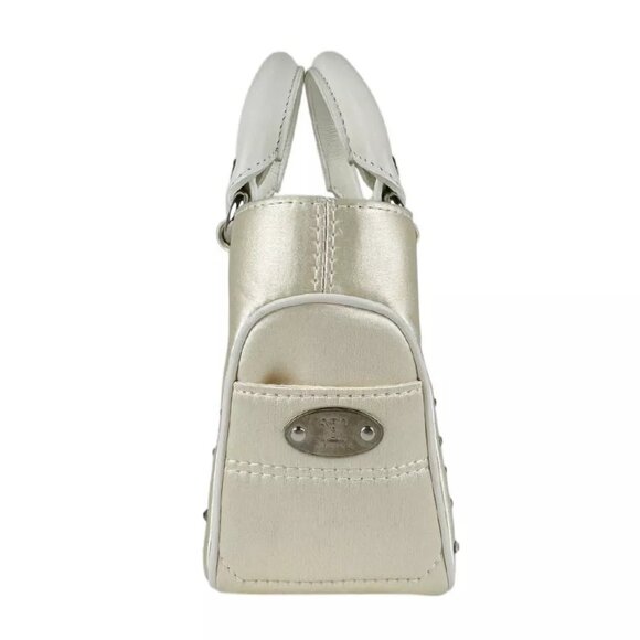 Auth CELINE Mini Boogie Bag Handbag White Satin/Leather/Silvertone - z3527 - Picture 2 of 13